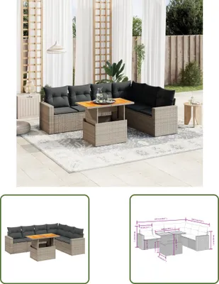 Produktbild von The Living Store 7-tlg. Garten-Sofagarnitur mit Kissen Grau Poly Rattan