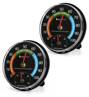 Produktbild von 2 Stück Kombi Hygrometer Thermometer Analog zum aufhängen oder stellen Temperatur und Luftfeuchtemesser für Innen Wohnung Zimmer Keller Speicher Weinkeller