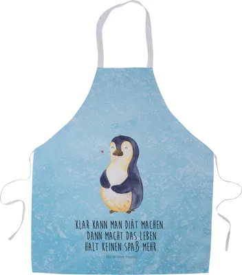 Produktbild von Mr. & Mrs. Panda Kochschürze Pinguin Diät - Eisblau - Geschenk, Schürze, Kellnerschürze, Küchenzubehör, Küchenschürze, Gewicht, Vorbinder, glücklich, Pinguine, Abnehmen