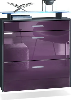 Produktbild von Vladon Schuhschrank Malea, Anthrazit matt/Brombeer Hochglanz inkl. LED - hängender Schuhkipper für 16 Paar Schuhe (89 x 96 x 23 cm)