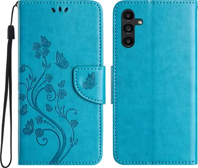 Produktbild von Mobigear Flowers  Samsung Galaxy A36 Hülle Klapphülle Geldbörse - Blau