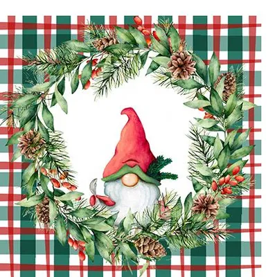 Produktbild von 20 kleine Cocktailservietten Xmas check - Gnom auf Karo 25x25cm