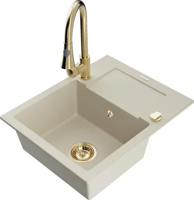 Produktbild von Mexen Enzo 1 Becken-Granitspüle mit Abtropffläche und Mischbatterie Elia, Beige - 6506-69-670101-50