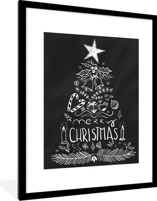 Produktbild von MuchoWow® MuchoWow® Gerahmtes Poster Illustration - Weihnachtsbaum - Weihnachtsdekoration 60x80 cm - Poster mit zchwarzem Bilderrahmen - Wohnzimmer - Dekorationen - Prämie