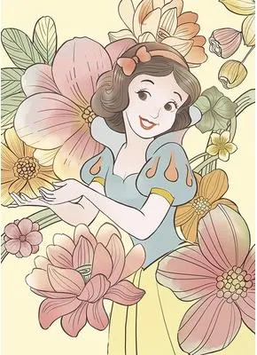 Produktbild von Kunstposter – Schneewittchen umgeben von Blumen – 50 x 70 cm