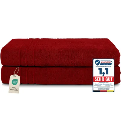 Produktbild von Komfortec 2er Saunatuch Set 80x200 cm aus 100% Baumwolle, XXL-Saunatücher, Sauna Handtuch, Weich, Groß, Frottee, Schnelltrocknend, Aurorarot