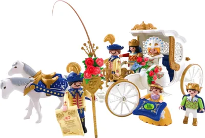 Produktbild von PLAYMOBIL, Spielset Königliche Kutsche Hochzeitsthema mit Minifiguren und Zubehör, Bunt