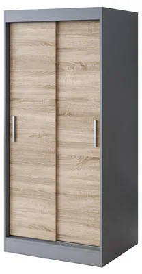 Produktbild von Schiebetürenschrank 90x200cm - Anthrazit Matt & Sonoma Eiche - Kleiderschrank GOLD - mit 5 Einlegeböden & 2 Kleiderstangen