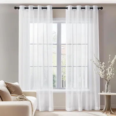 Image de Rideaux transparents avec œillets, 290 x 140 cm, blanc, lot de 2