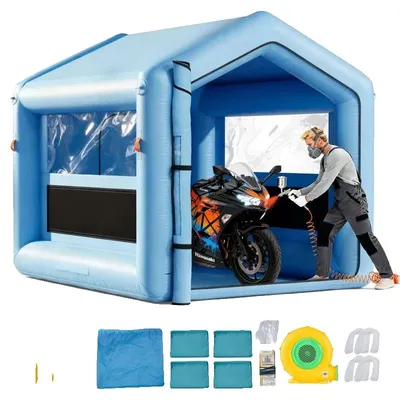 Image de Cabine de peinture gonflable, ventilateur de 550 W, système de filtration de l'air, couleur bleue