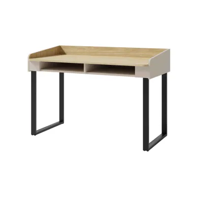 Produktbild von Beautysofa - Alex Schreibtisch 125 cm mit Stauraum, Moderner Computertisch, Bürotisch mit 2 offenen Fächern und Metallbeinen, Homeoffice, Sandbeige
