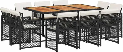 Produktbild von vidaXL 11-tlg. Garten-Essgruppe mit Kissen Schwarz Poly Rattan