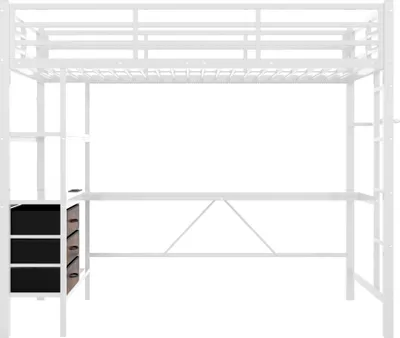 Produktbild von Hochbett 90x200 cm Weiss Ohne Matratze Mit LED Leuchten Schreibtisch USB 3 Schubladen Gelaender Treppe Einzelbett Jugendbett Gaestebett Kinderbett