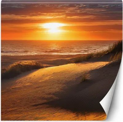 Produktbild von Vlies fototapete Sonnenuntergang Strand Natur 150x150 cm Feeby Orange inkl. Kleber einfache Montage