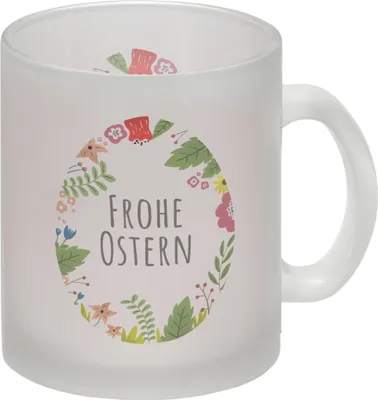 Produktbild von Frohe Ostern Glas Tasse mit Blumen und Osterei