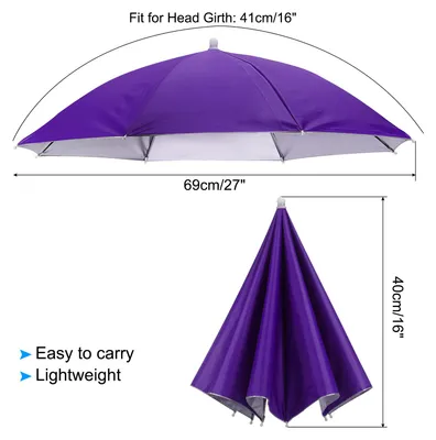 Produktbild von Regenschirm Hut 27" Freih?ndig Angeln Regenschirm Hut Elastisch Stirnband Faltbar Sonne Regen Kappe fš¹r Camping Gartenarbeit Wandern Landwirtschaft Strand Lila