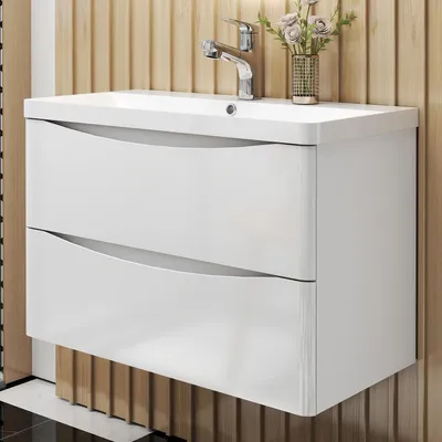 Produktbild von AICA Badmöbel-Set 80cm HALMON hochglanz Weiß Badezimmerschrank,Mineralgusswaschbecken mit Unterschrank,Badschrank mit 2 Schubladen