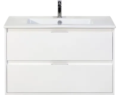 Obrázek produktu pro Koupelnový nábytkový set Porto 90 cm s keramickým umyvadlem bílá vysoce lesklá