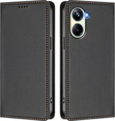 Obrázek produktu pro Kožené pouzdro pro Realme 10 Pro 5G, magnetické flipové pouzdro zPolyuretankůže se stojánkem Černá