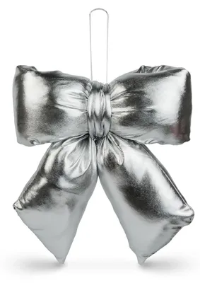 Imagen del producto de Lazo decorativo brillante, color plateado. Lazo decorativo grande, 21 x 19 cm. Decoración festiva para Navidad, ideal para el árbol, la puerta y los regalos. 1 unidad [59745B].