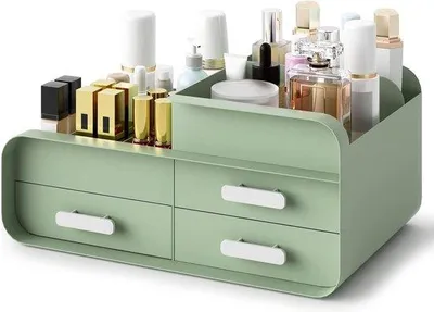 Produktbild von Drei-Schicht-Make-up-Organizer für Badezimmer - Kosmetik- und Hautpflege-Aufbewahrung - Grün