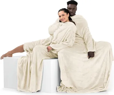 Produktbild von DecoKing Decke mit Ärmeln Geschenke für Frauen und Männer 150x180 cm Creme Microfaser TV Kuscheldecke Weich Lazy