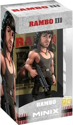 A collectible figurine of Rambo in its packaging.