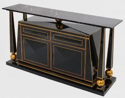 Produktbild von Casa Padrino Luxus Art Deco Sideboard Schwarz / Antik Gold - Prunkvoller handgefertigter Massivholz Schrank mit Marmorplatte - Art Deco Möbel