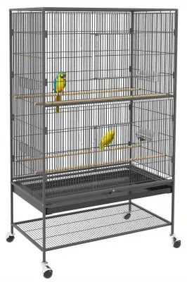 Image de Cage pour petits animaux – Cage à oiseaux et cage pour rongeurs – Design spacieux avec porte et roulettes – 94x57x153 cm – Gris