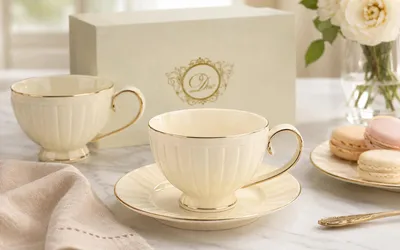 Produktbild von Duo Nina Ecru Kaffeetassen-Set 220ml Porzellan mit Untertassen