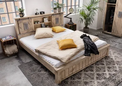 Produktbild von MASSIVMOEBEL24 Bett Mango 160x200x105 whitewash lackiert RAILWAY #373