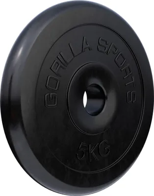 Produktbild von GORILLA SPORTS® Hantelscheiben - 5kg Gewichte, 30/31mm Bohrung, Gusseisen, Gummiert, Schwarz - Gewichtsscheiben, Hantelset