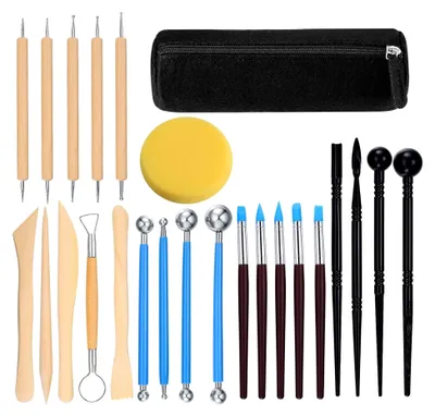 Produktbild von 25 Stück Modellierwerkzeuge aus Polymer Clay, Töpfer- und Schnitzwerkzeuge