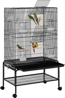 Produktbild von Yaheetech Vogelkäfig groß Vogelvoliere mit 3 Sitzstangen Papageienkäfig mit 6 Türen Käfig für Wellensittich 4 Futternapf 79 × 49 × 134,5 cm Schwarz