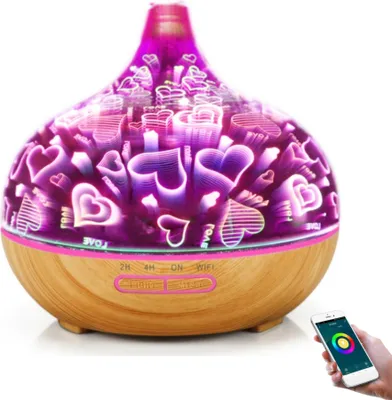 Obrázek produktu pro BOT Smart aroma difuzér B11 - 400ml světlé dřevo a LED srdce