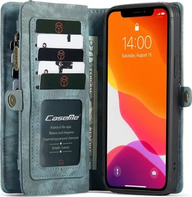 Produktbild von Caseme 008 iPhone 12 Hülle Abnehmbare 2in1 Klapphülle Geldbörse - Blau