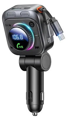 Produktbild von 72W FM Transmitter Auto Bluetooth 5.4, ausziehbares USB-C Kabel, 45W Schnellladung – Bluetooth Auto Adapter & KFZ Transmitter für iPhone & Samsung