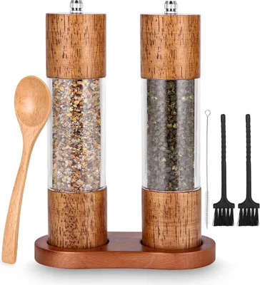 Produktbild von 2 Salz- und Pfeffermühlen aus Holz, Gewürzmühle mit Keramikmahlwerk