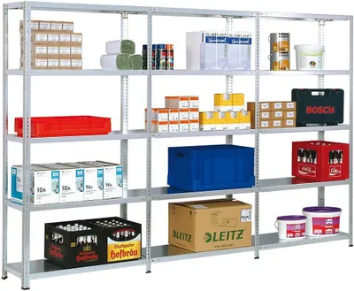 Produktbild von Fachbodenregal ADLER Schraubsystem | Light-Duty | Grundregal | HxBxT 250x129x40cm | 6 Ebenen | Fachlast 150kg | Beidseitig nutzbar | Verzinkt