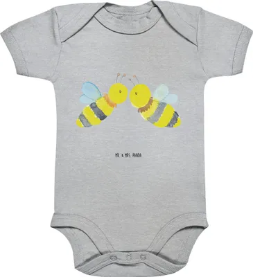 Produktbild von Mr. & Mrs. Panda babykleidung body Biene Liebe 12. - 18. Monat - Heather Grey - Geschenk, overall baby, Einteiler, Babybody, Strampler, Baumwollbody