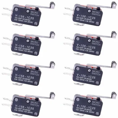 Produktbild von 8 Stück Mikroschalter aus Kunststoff, Mikro-Endschalter mit 3 Pins, 220-V-Mikroschütz, SPDT-Hebel-Mikroschalter, 1Ö/1SCH-Mikroschalter für elektronische Maschinen, 5 A