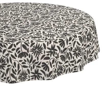 Produktbild von Tischdecke 100x100cm Rund Schwarz abwaschbar Barcelona Stoff Premium Grafisch Blumen Wachstuchtischdecke 2.0 Schnittkante