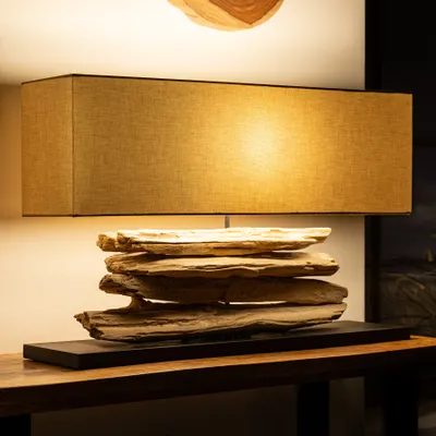 Produktbild von riess-ambiente Tischlampe RIVERINE 80cm beige Treibholzfuß mit Leinenschirm Tischleuchte Lampe Leuchte Nachttischleuchte Nachttischlampe