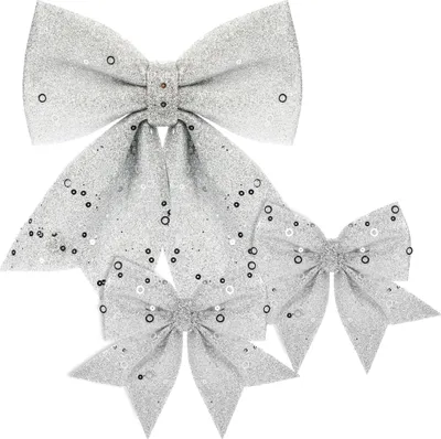 Produktbild von com-four® 3-teiliges Schleifen Set für Weihnachten - Weihnachtsschleifen zum Dekorieren - Weihnachtsbaum-Schleifen mit Pailletten in 2 Größen