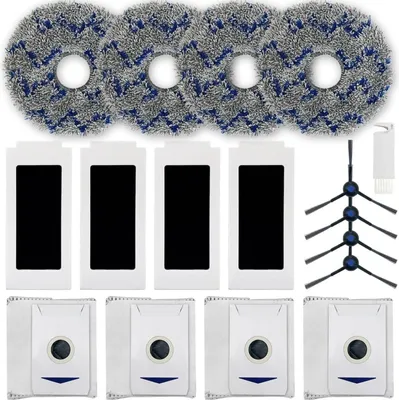 Produktbild von Ersatzteile für ECOVACS DEEBOT T30 Omni/T30 PRO Omni – 17tlg Saugroboter Zubehör,4 HEPA-Filter,4 Mop-Pads,4 Seitenbürsten,4 Staubbeutel | Einsatz: Ecovacs Saugroboter Reinigung