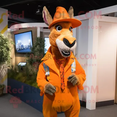 Immagine prodotto di Personaggio del costume della mascotte REDBROKOLY dell asino arancione vestito con un gilet e berretti