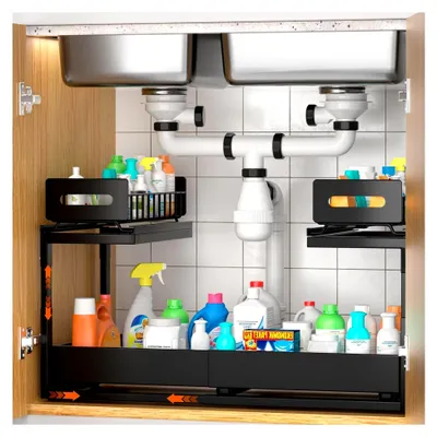 Produktbild von Organizer für Spülenunterschrank mit ausziehbaren Schubladen, höhenverstellbar, für Küche und Bad (Schwarz)