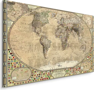 Zdjęcie produktu dla Obraz Mapa Świata Vintage Dekoracja 3D Ozdoba ścienna z modnym efektem 3D 90x60cm