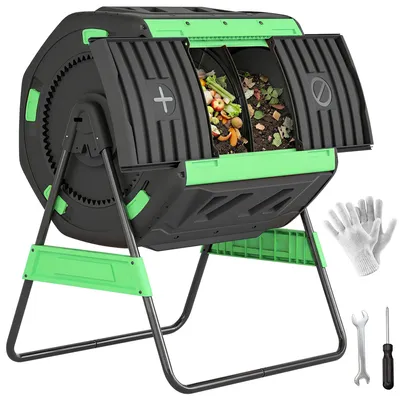 Productafbeelding van Compostbak, 200 liter, compostbak met twee compartimenten en verstelbare ventilatiesleuven, BPA-vrij, groen
