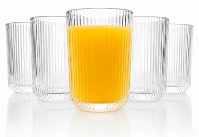 Produktbild von 6er Set Trinkgläser mit Relief 270 ml Wassergläser Saftgläser Cocktailgläser